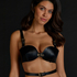 Bralette sin tirantes de piel sintética, Negro