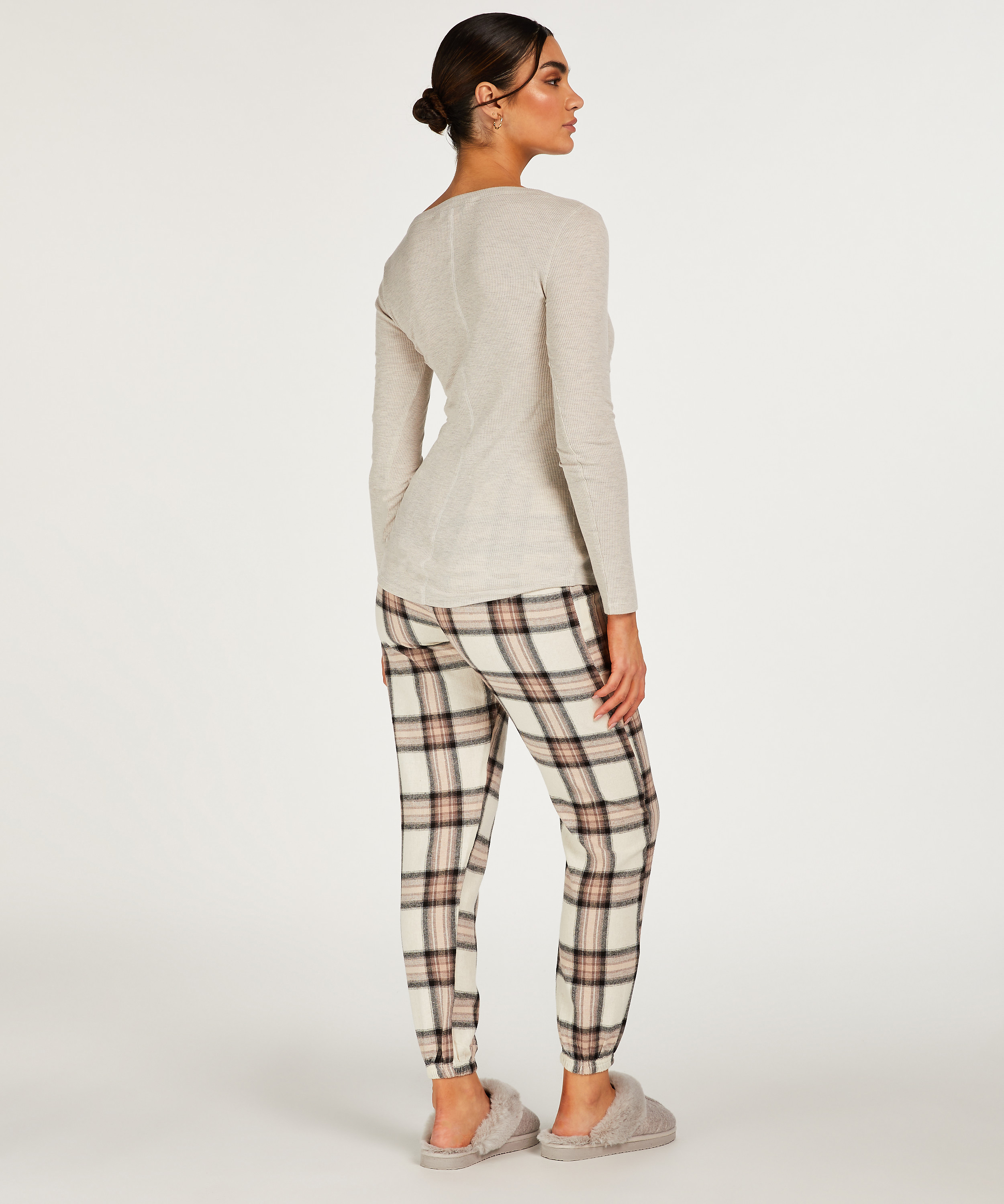 Petite Pantalón de pijama Twill Check, Beige, main