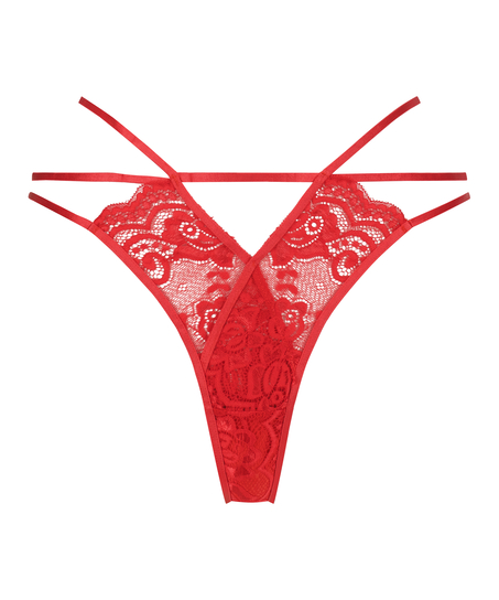 Tanga de encaje vibrante con control remoto, Rojo