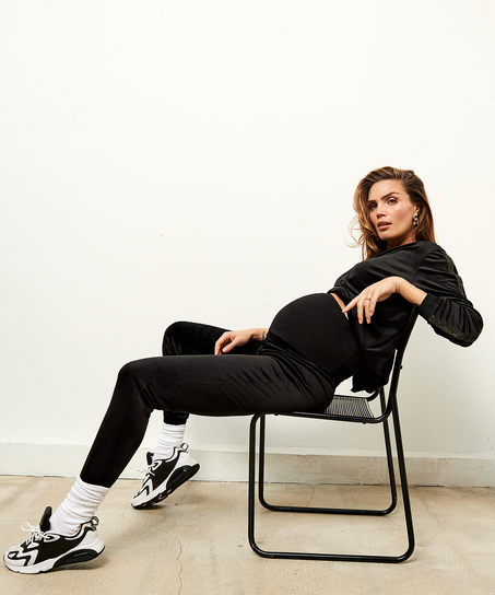 Pantalón premamá para correr de terciopelo Shimmer, Negro
