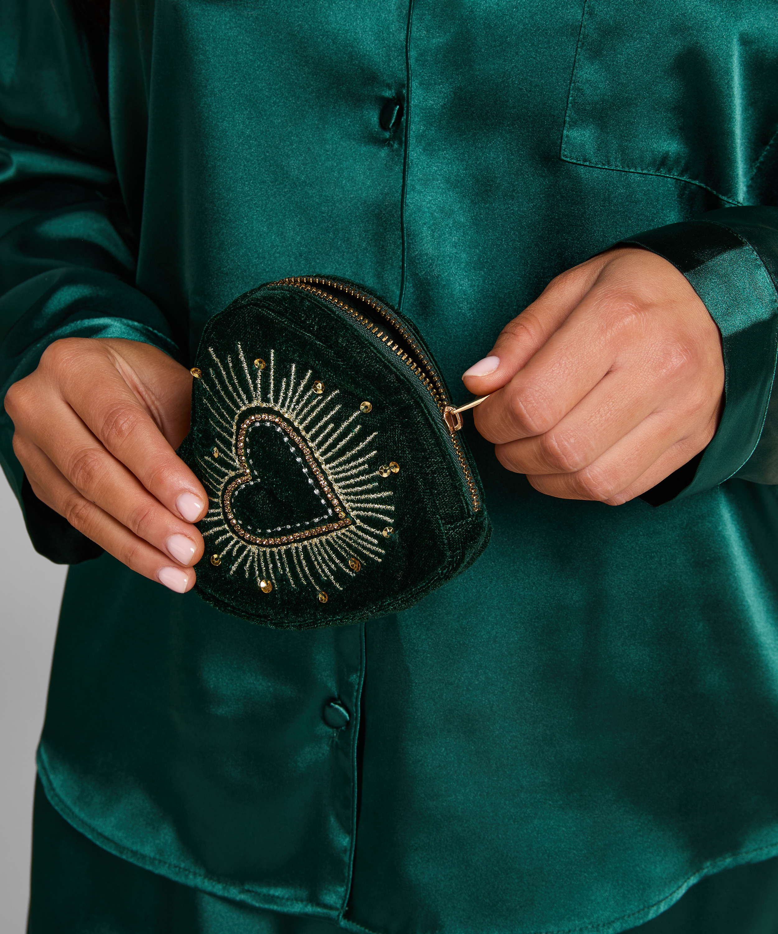 Monedero corazón con cremallera, Verde, main