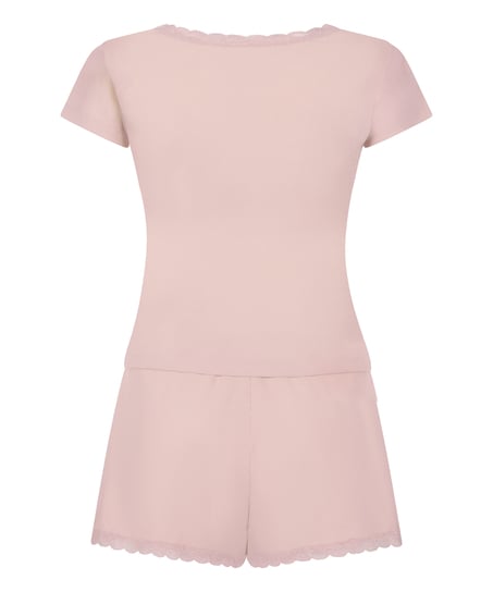 Conjunto de pijama acanalado con encaje, Rosa