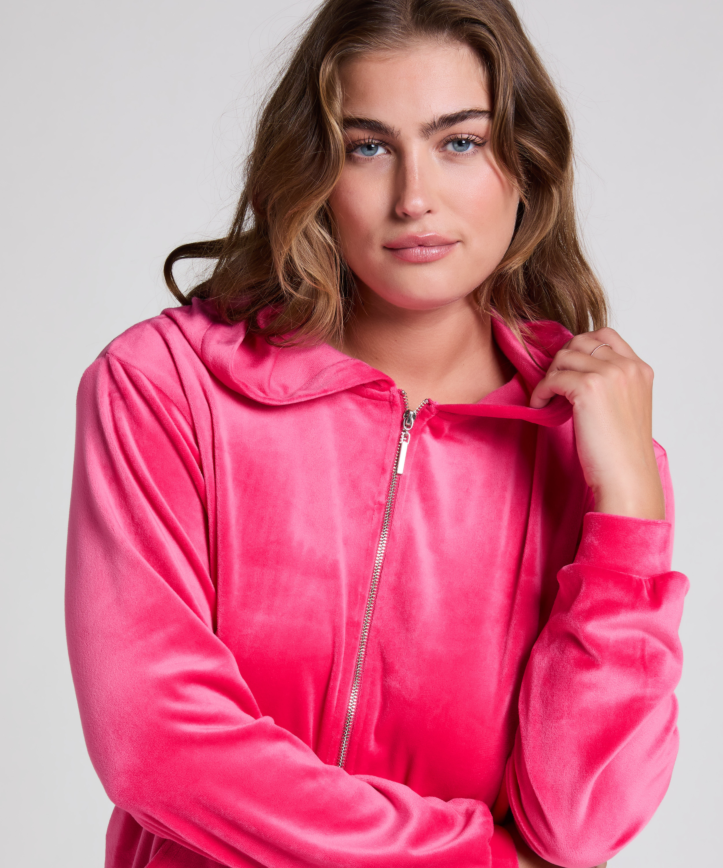 Chaqueta con capucha de terciopelo, Rosa, main