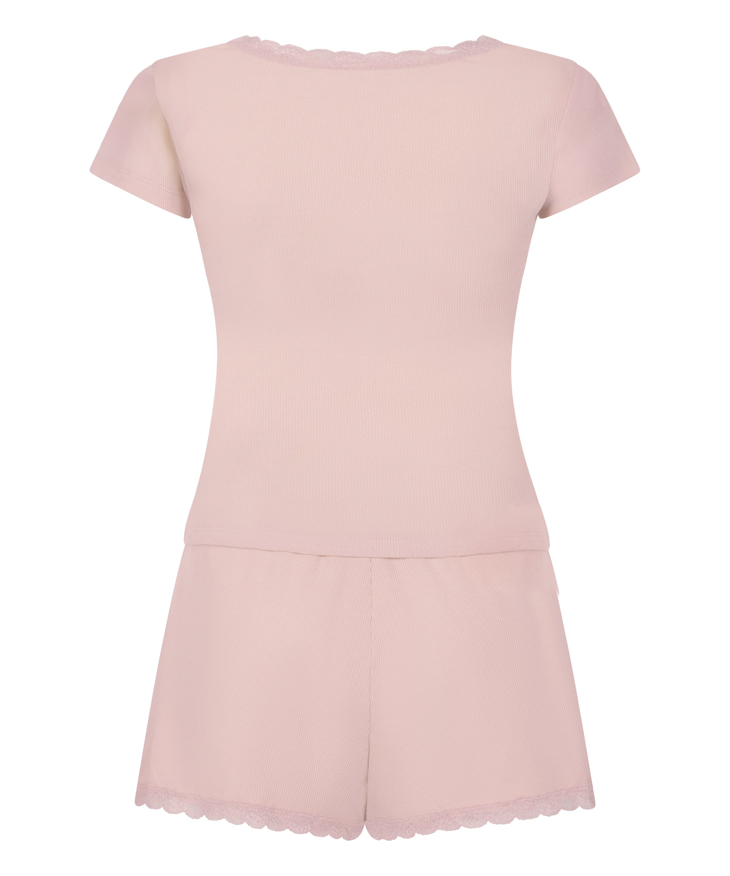 Conjunto de pijama acanalado con encaje, Rosa, main