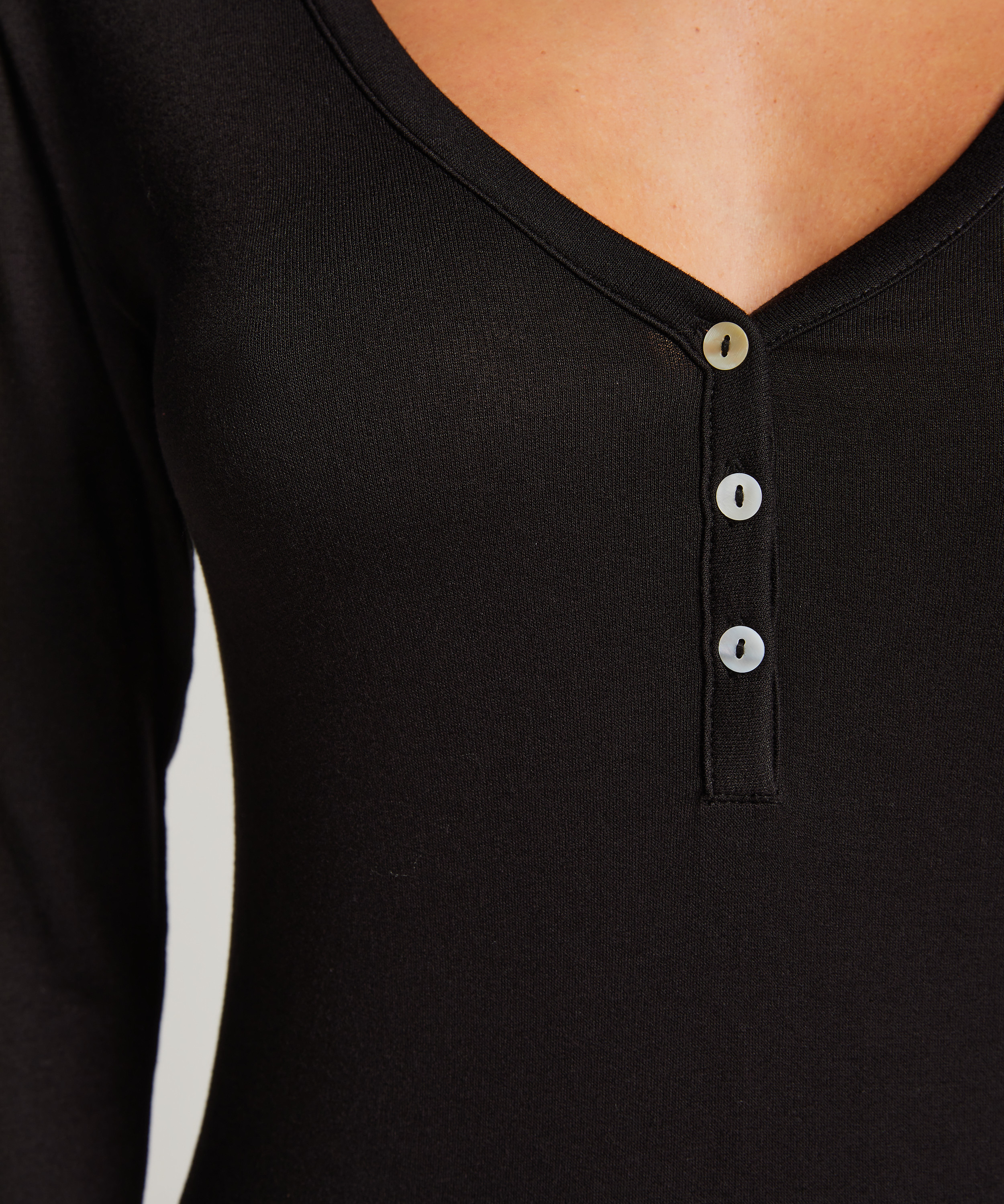 Camisa de dormir Henley, Negro, main