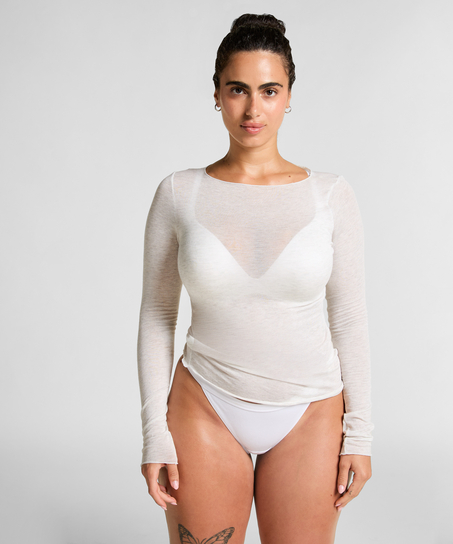 Camiseta super suave de cachemir con escote barco, Gris