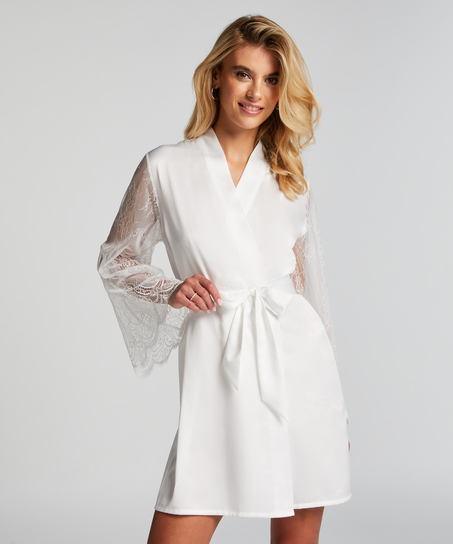 Kimono de satén Bride, Blanco