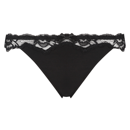 Tanga de algod&oacute;n Secret Lace, Negro