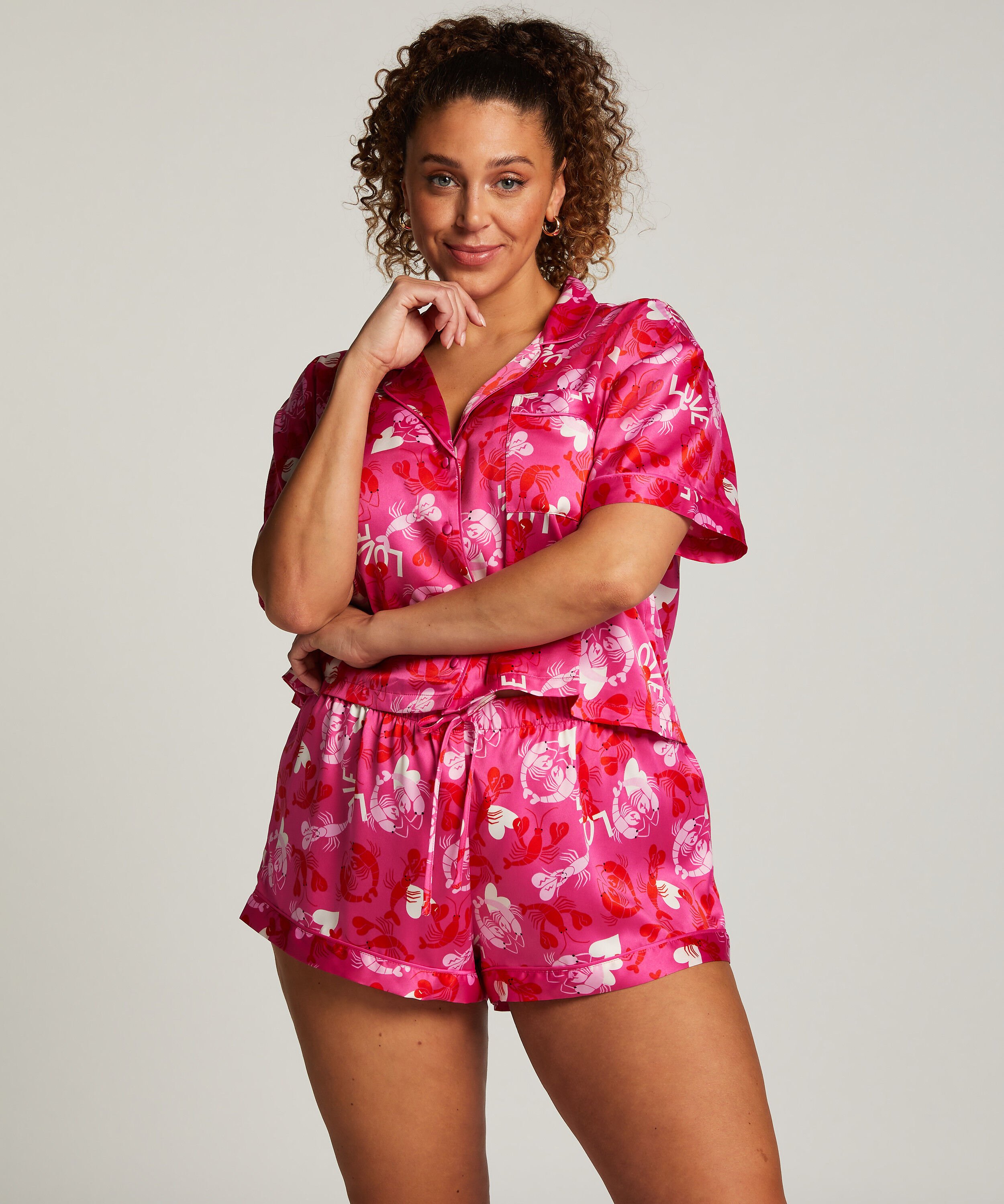 Chaqueta de manga corta de sat&eacute;n, Rosa