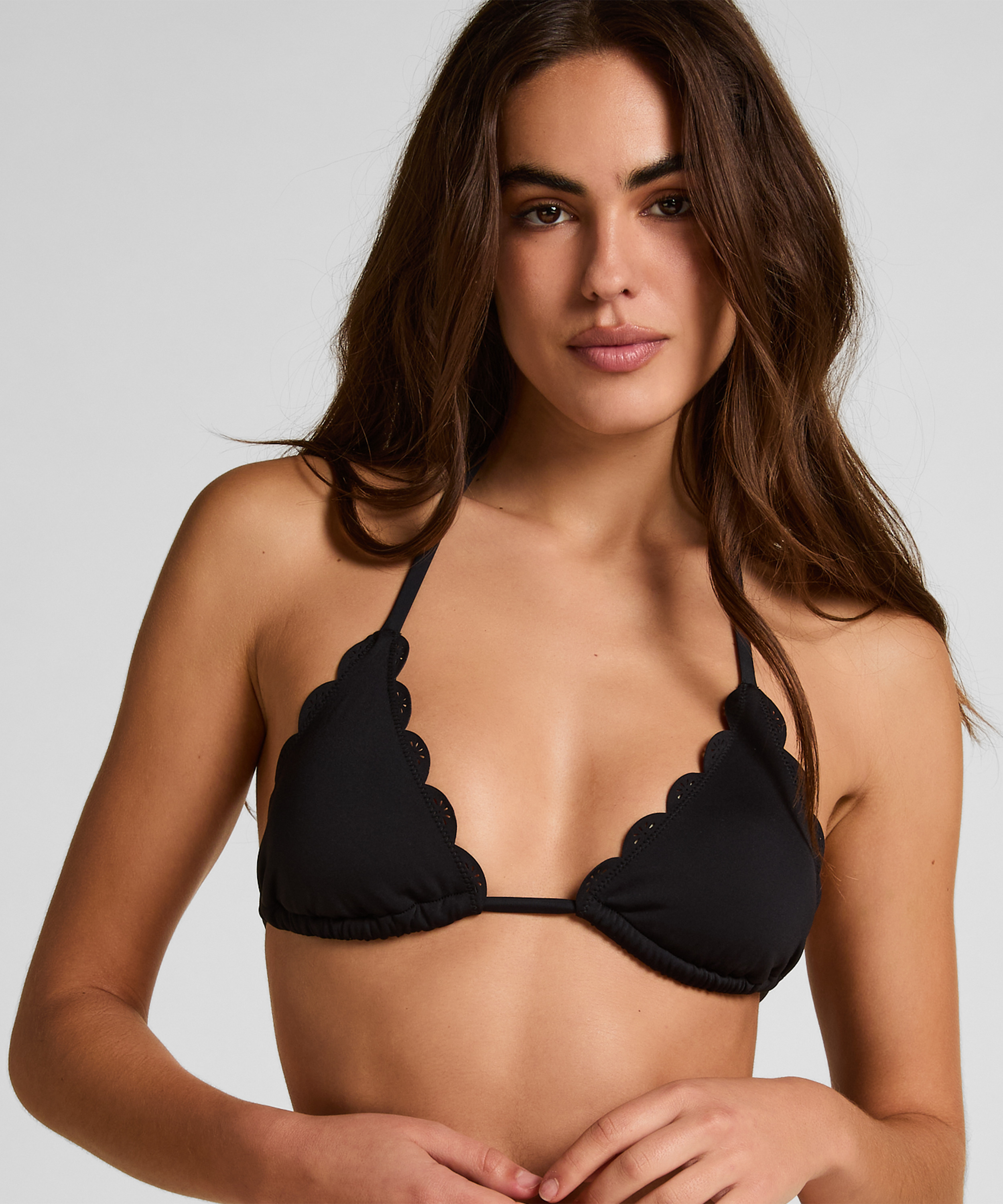 Top de bikini triangular floral Scallop, Negro, main