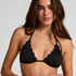 Top de bikini triangular floral Scallop, Negro