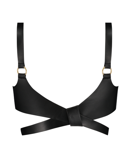 Bralette sin tirantes de piel sintética, Negro