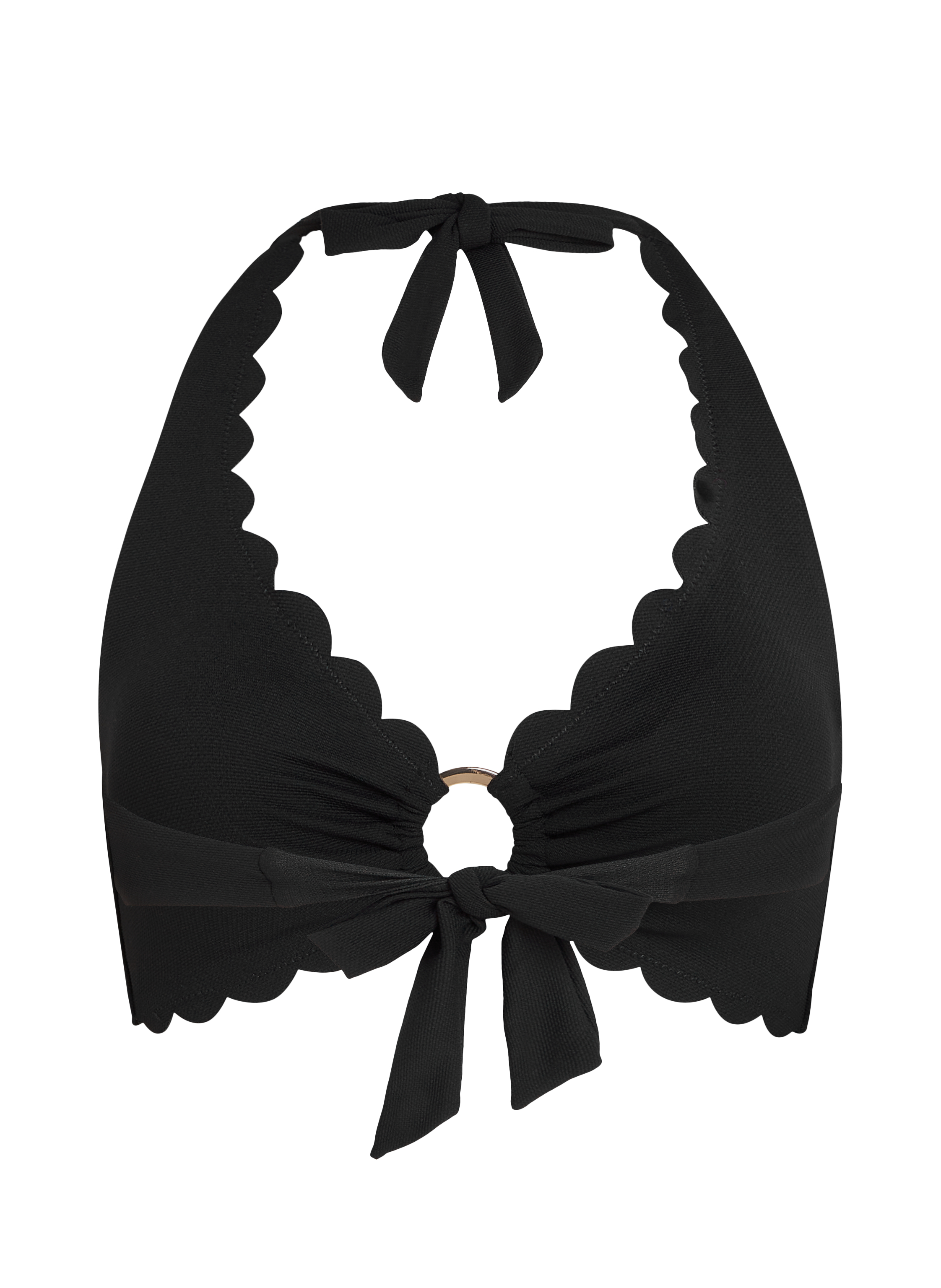 Top de bikini con cuello halter Scallop, Negro, main