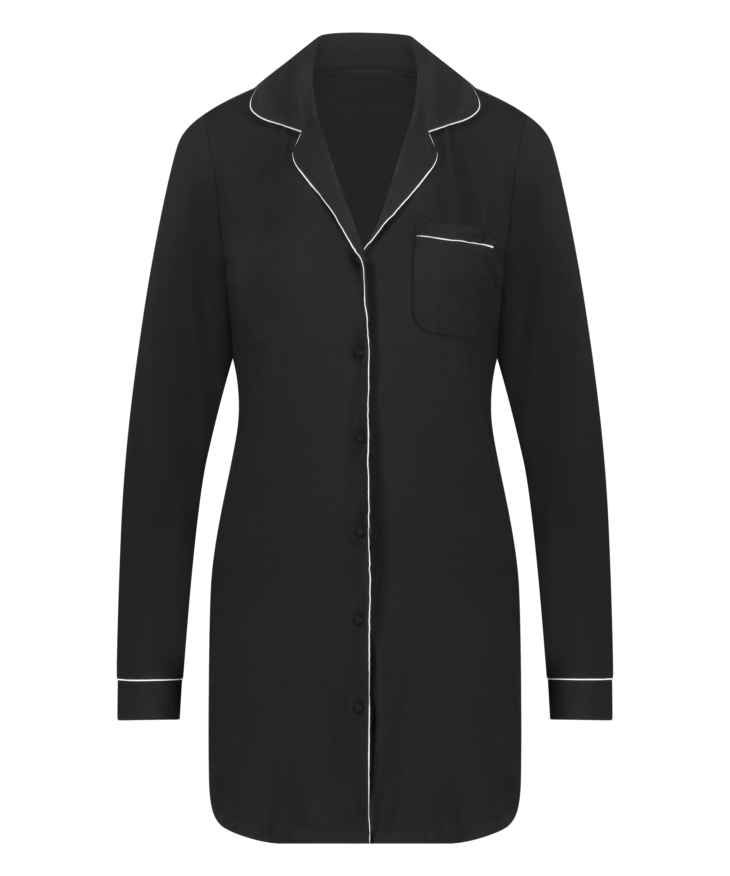 Vestido camisero de manga larga de jersey Essential, Negro, main