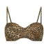 Top de bikini preformado push-up sin tirantes Leopard, Marrón