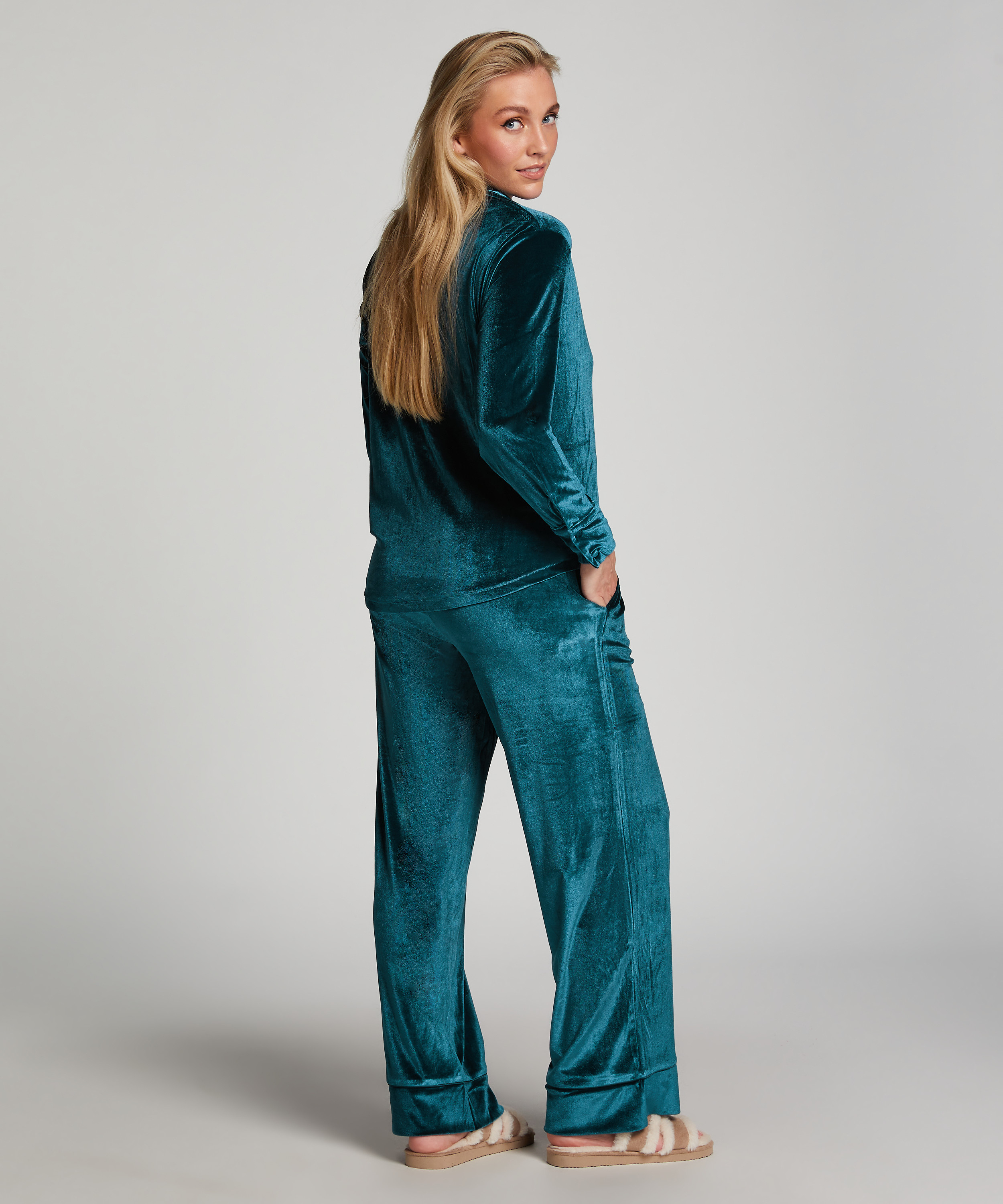 Chaqueta de terciopelo de manga larga, Azul, main