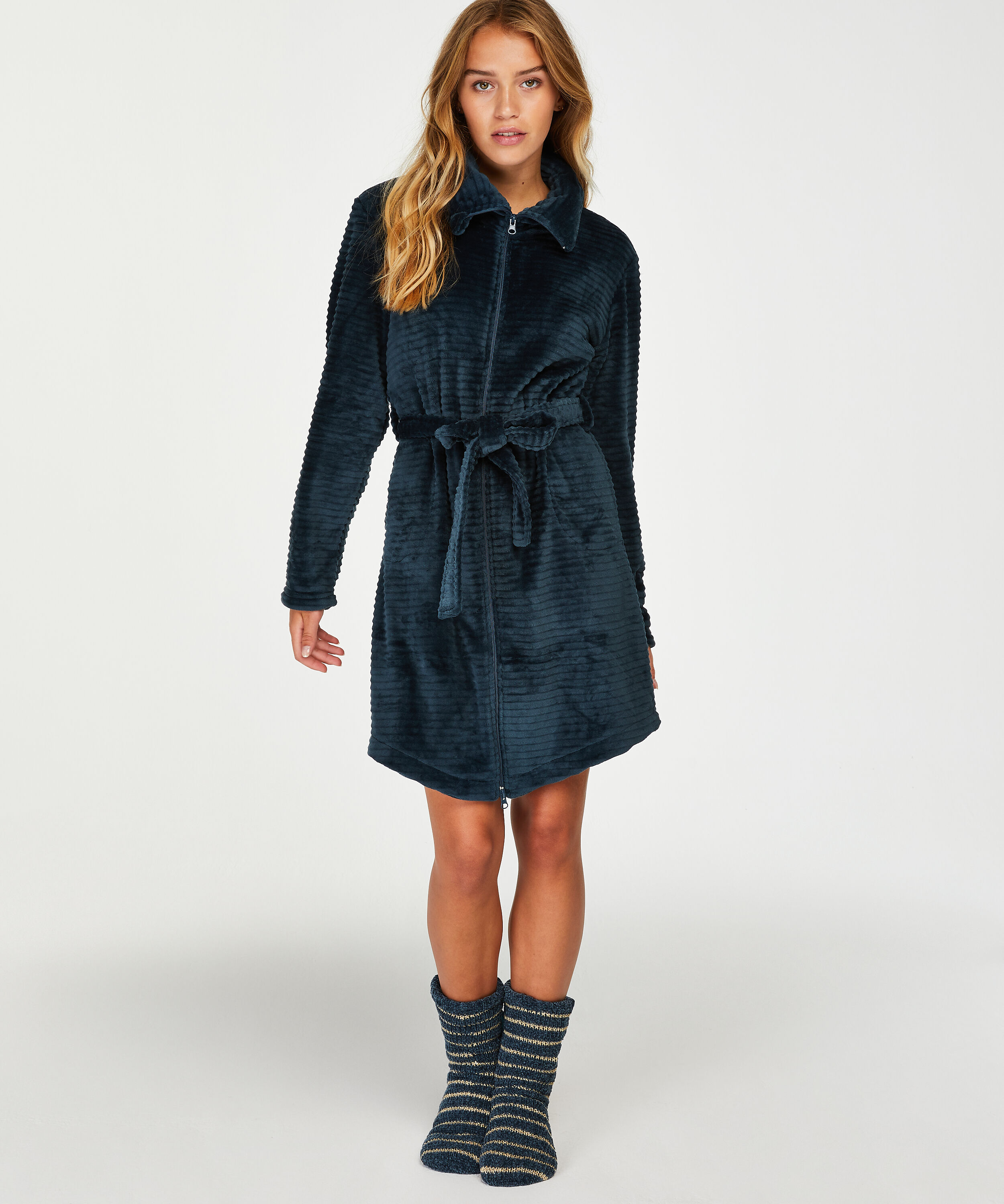 Albornoz Zip Fleece, Azul