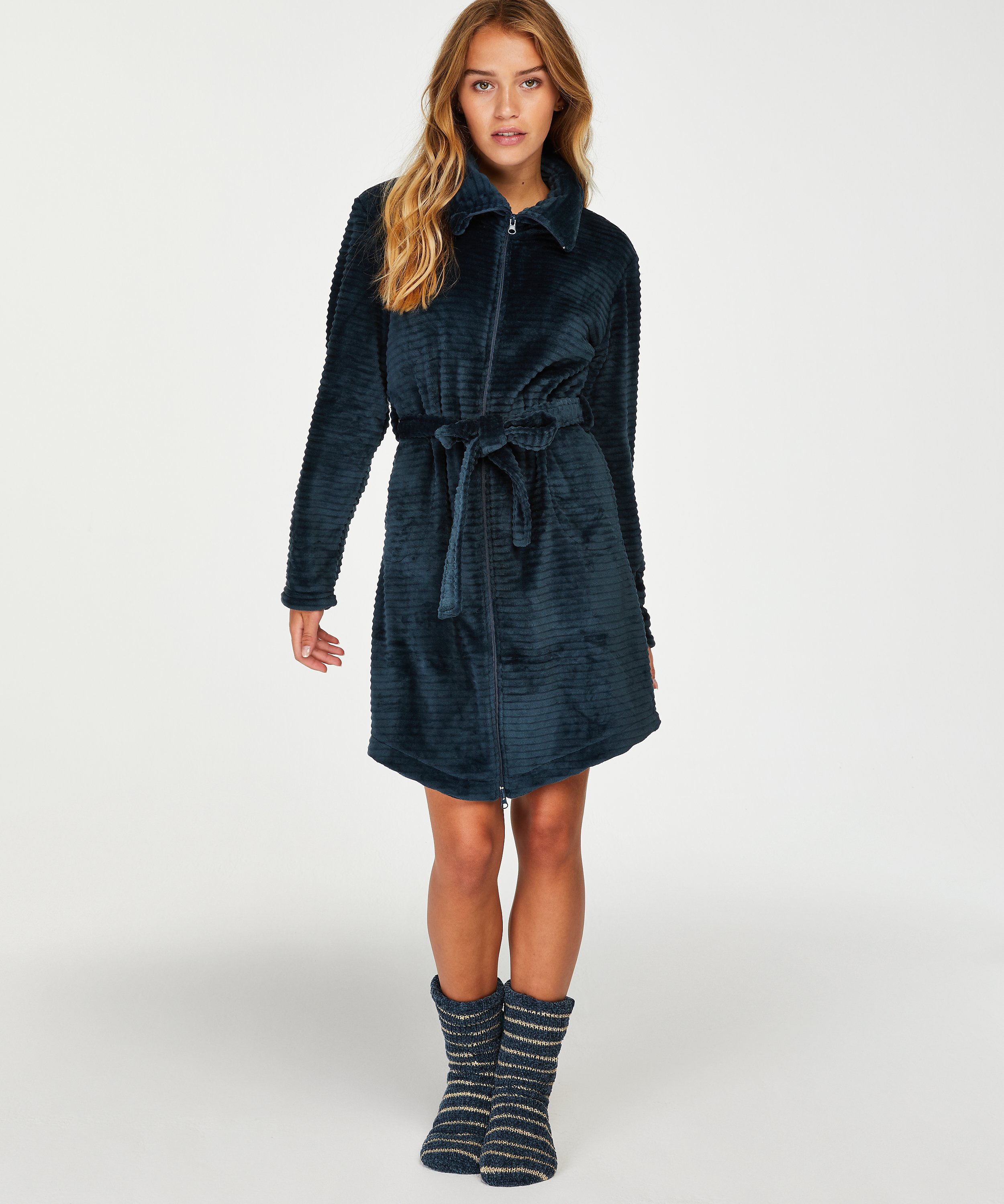 Albornoz Zip Fleece, Azul, main