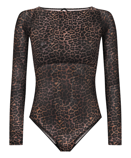 Bodi de manga larga Tara con estampado de leopardo, Negro