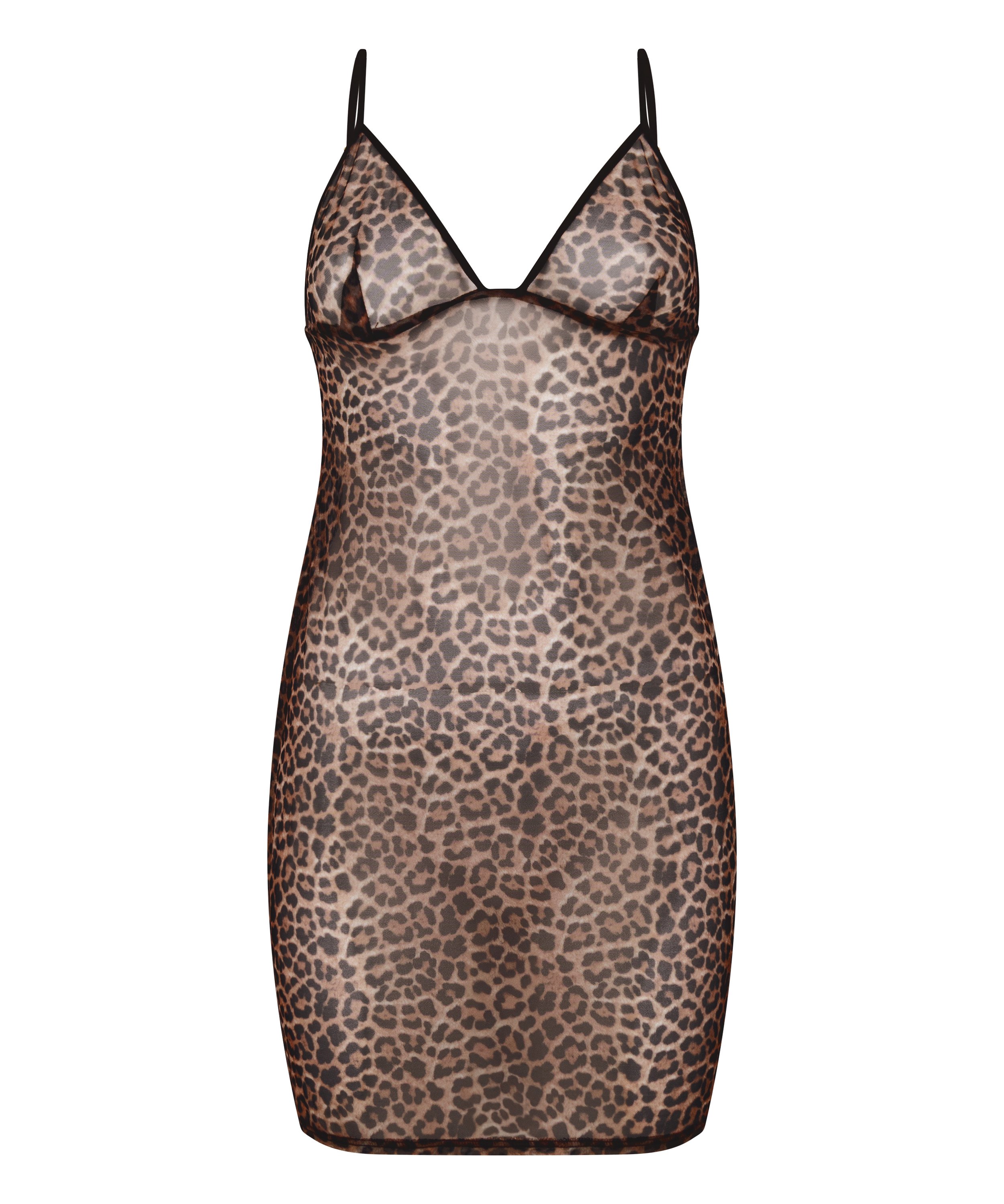 Vestido combinaci&oacute;n de malla de leopardo, Negro, main