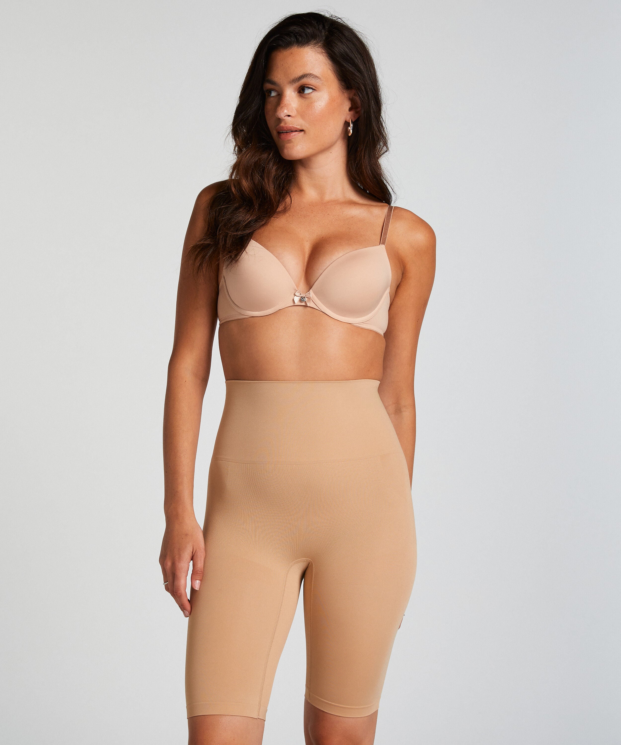 Pantalón pitillo de malla realzador reafirmante, Beige