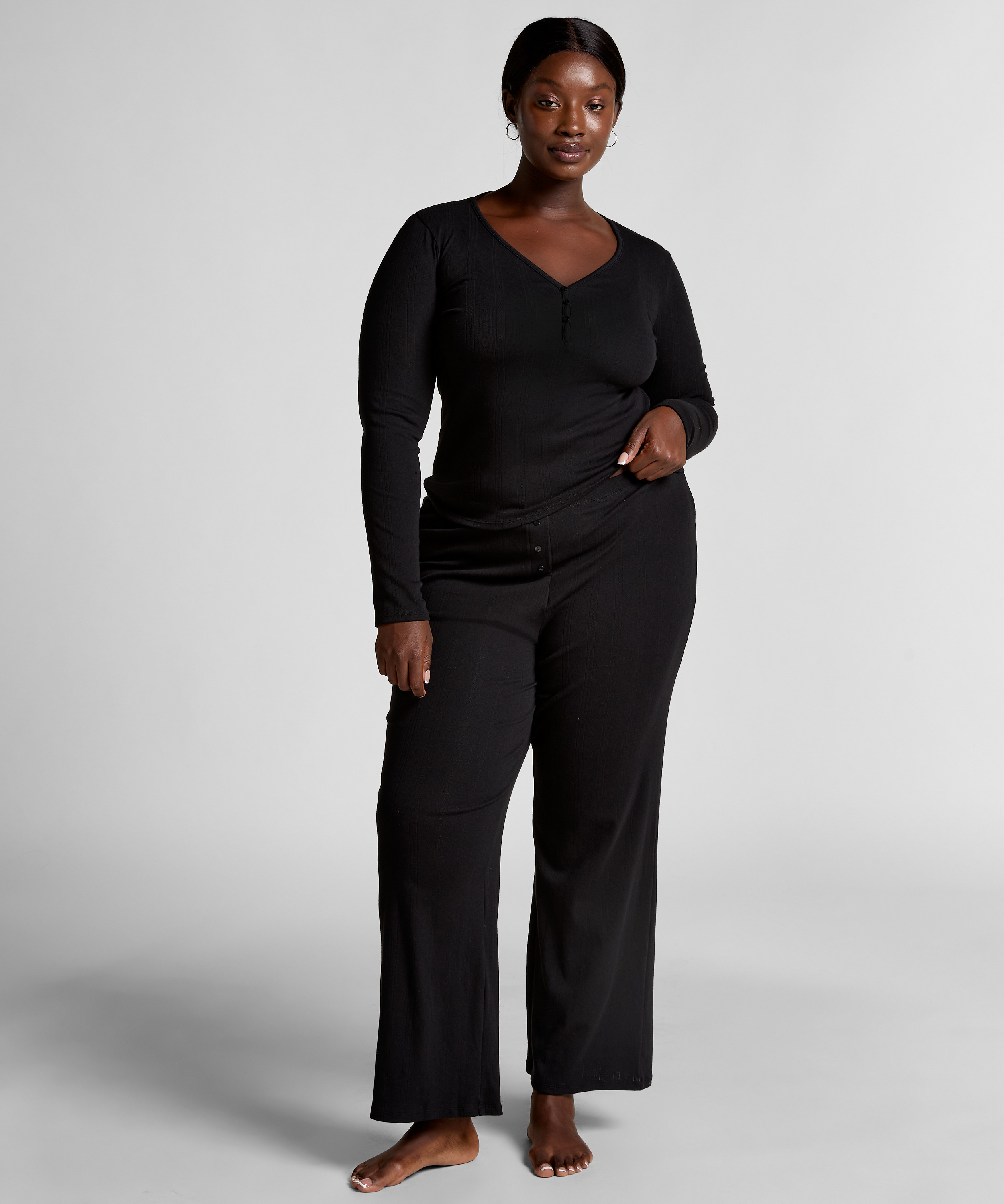 Top de pijama Henley, Negro, main