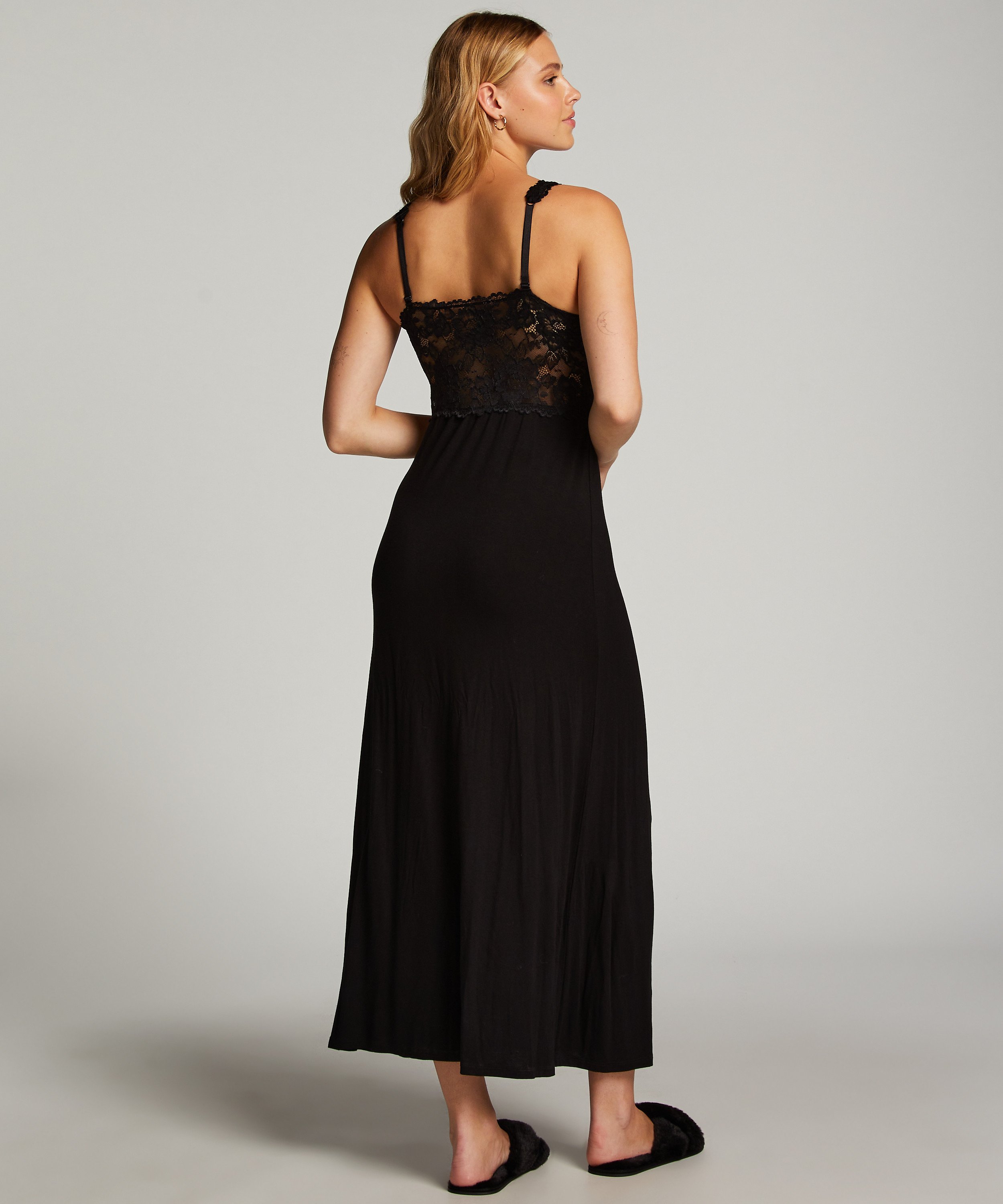 Vestido lencero Nora Lace Long, Negro, main