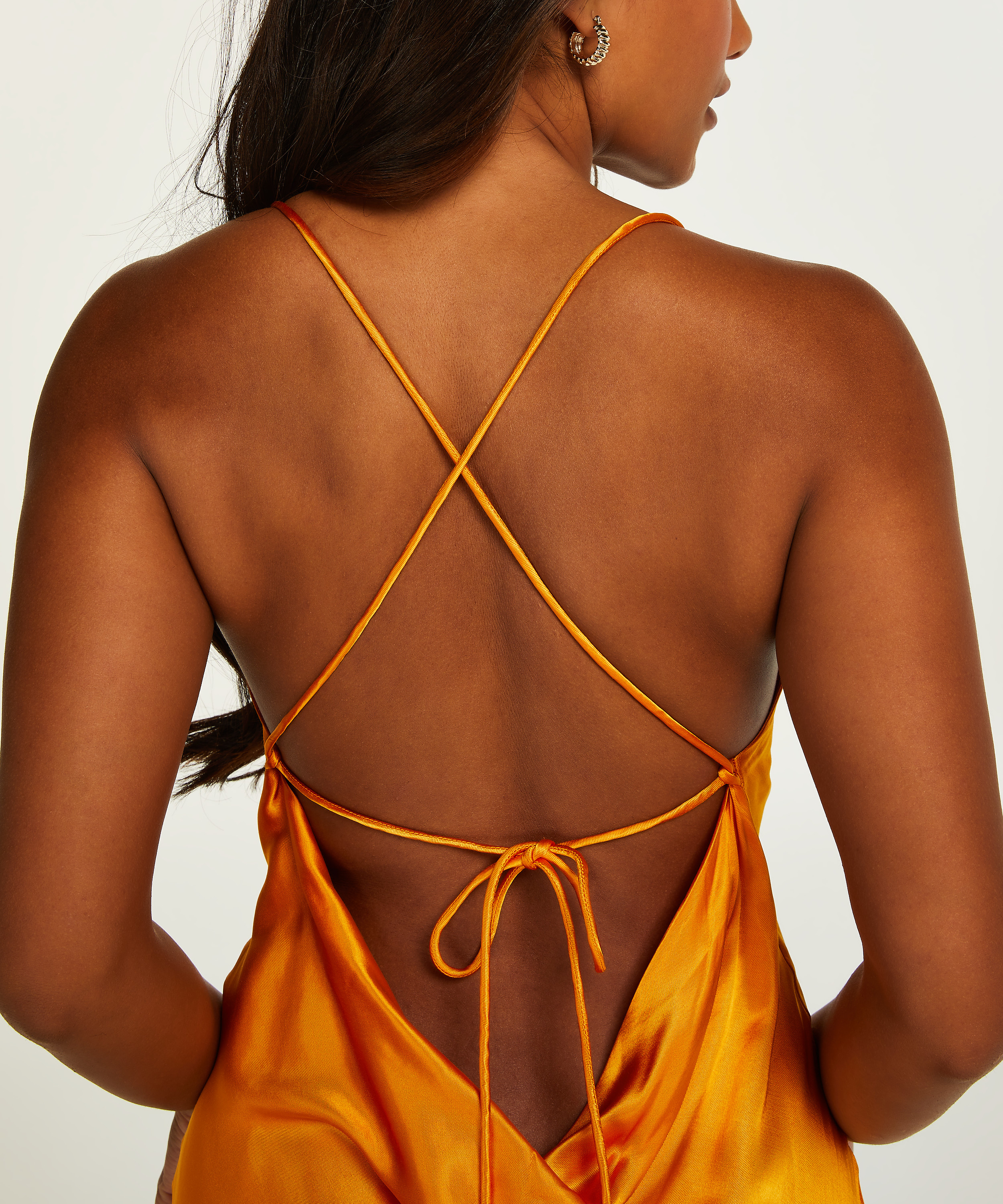 Vestido midi Sat&eacute;n, Naranja, main