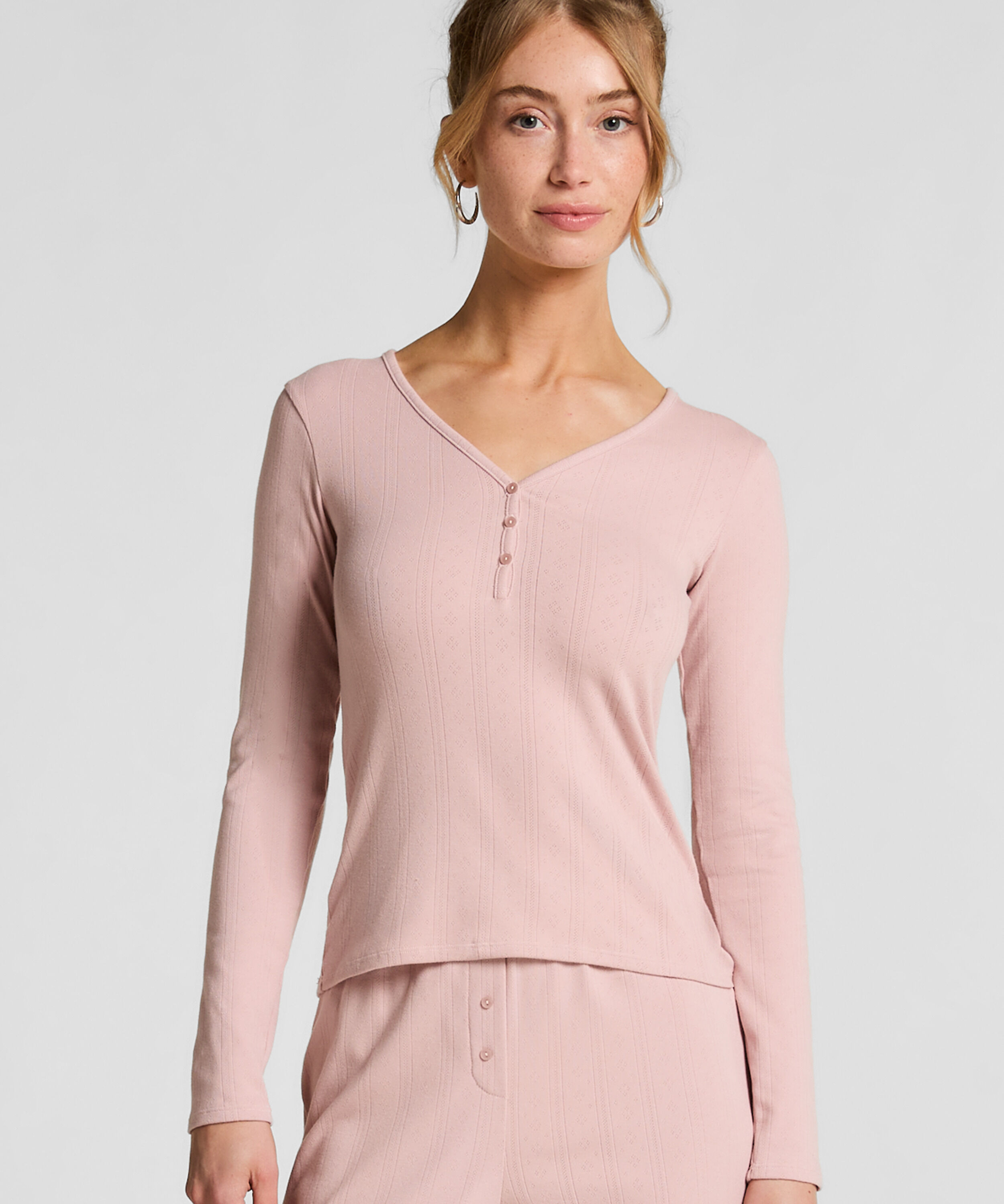Top de pijama Henley, Rosa