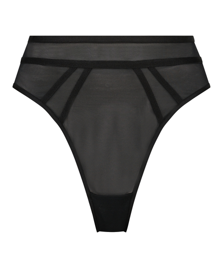 Tanga de tiro alto Sexy Mesh, Negro