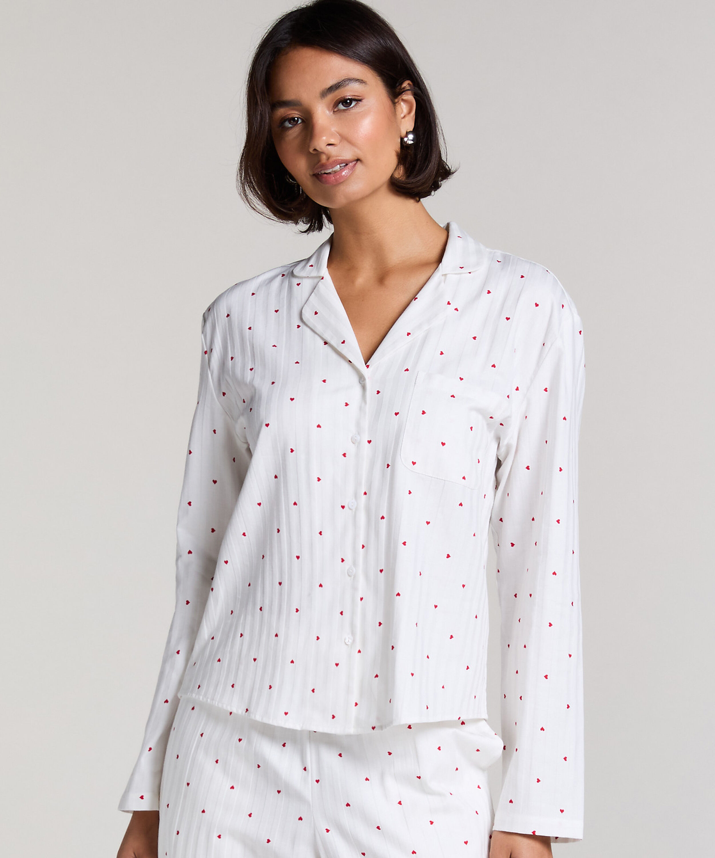 Top de Pijama Jacquard de Manga Larga, Blanco