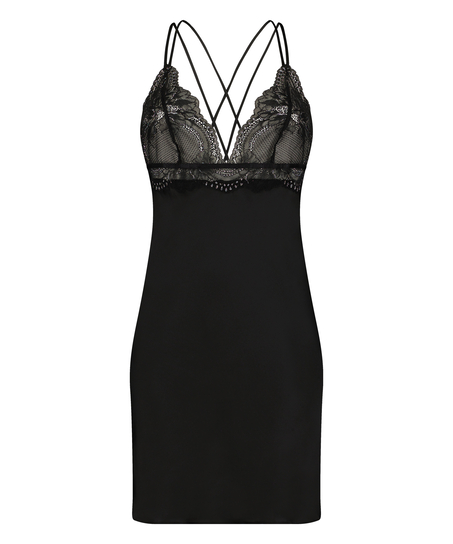 Vestido combinación de satén Donna Sparkle, Negro