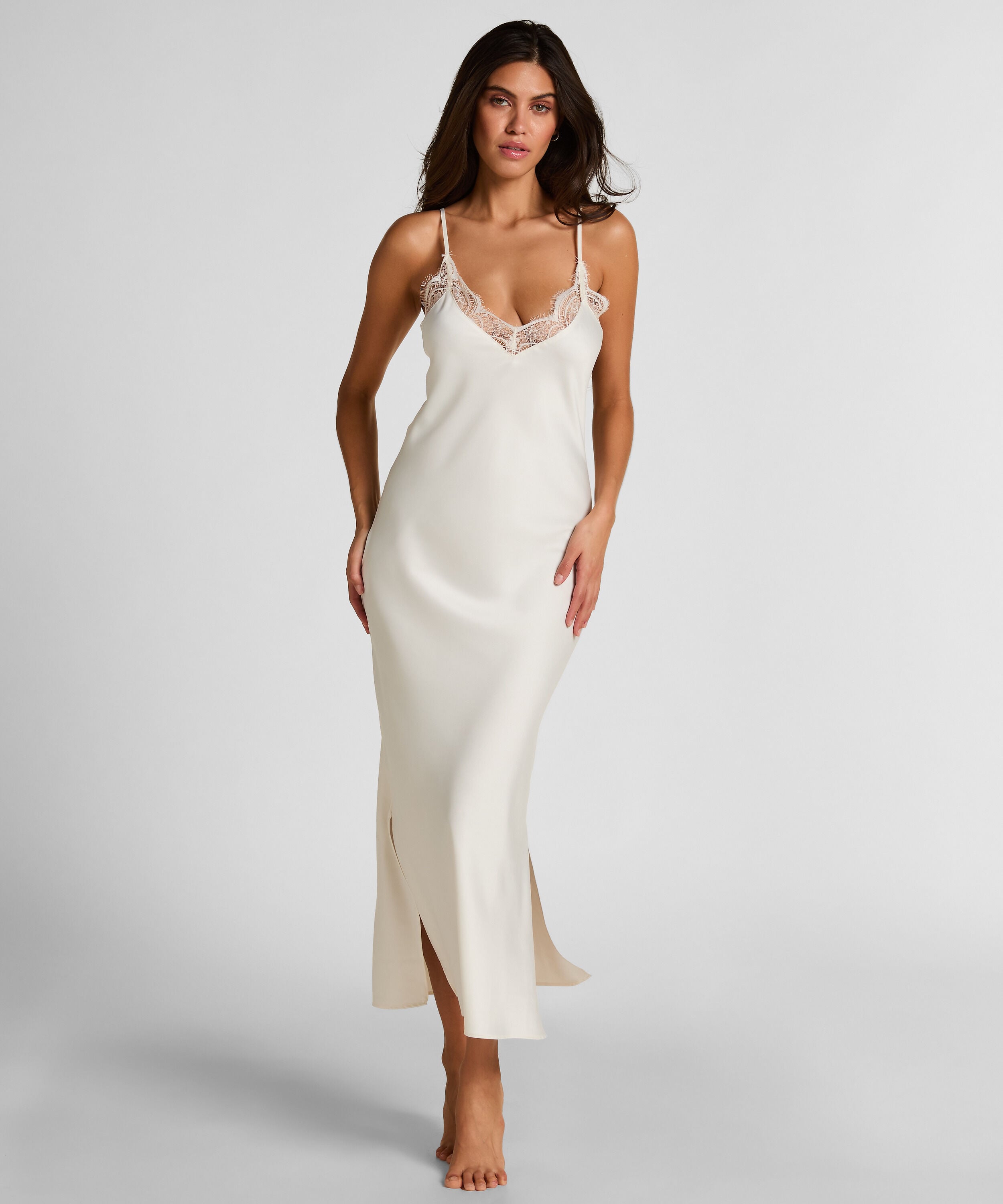 Slipdress largo de satén, Blanco