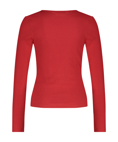Top V-neck long sleeves, Rojo