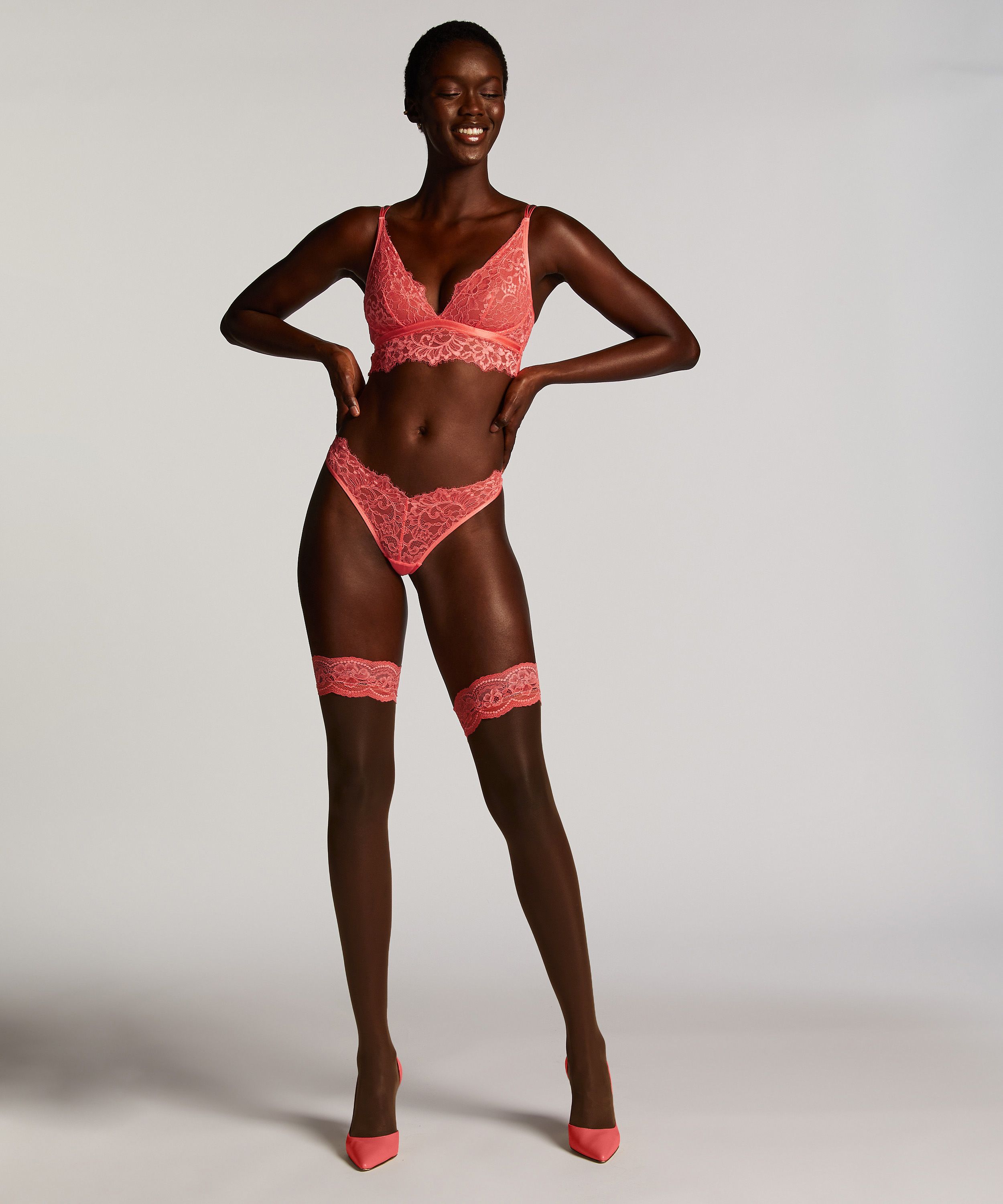 Medias Autoadhesivas 15 Denier Encaje, Rosa, main