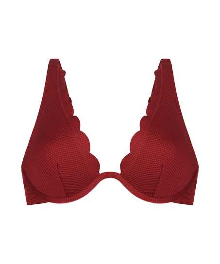 Top de bikini de aros no preformado Scallop, Rojo