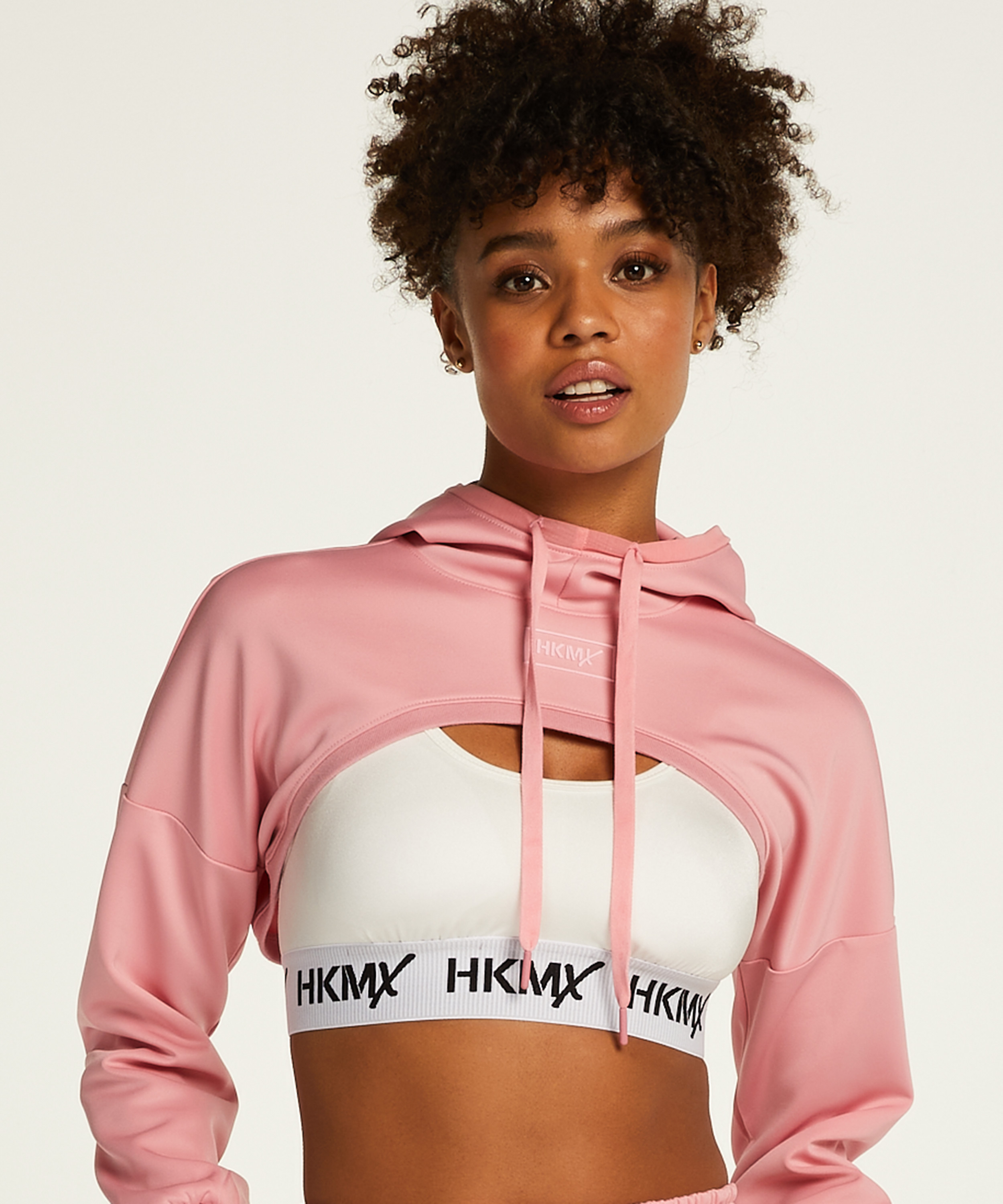 HKMX Sudadera corta con capucha, Rosa, main