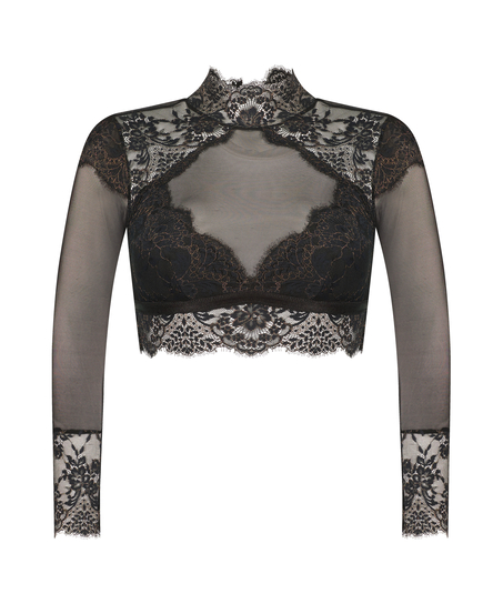 Bralette manga larga Cynthia, Negro