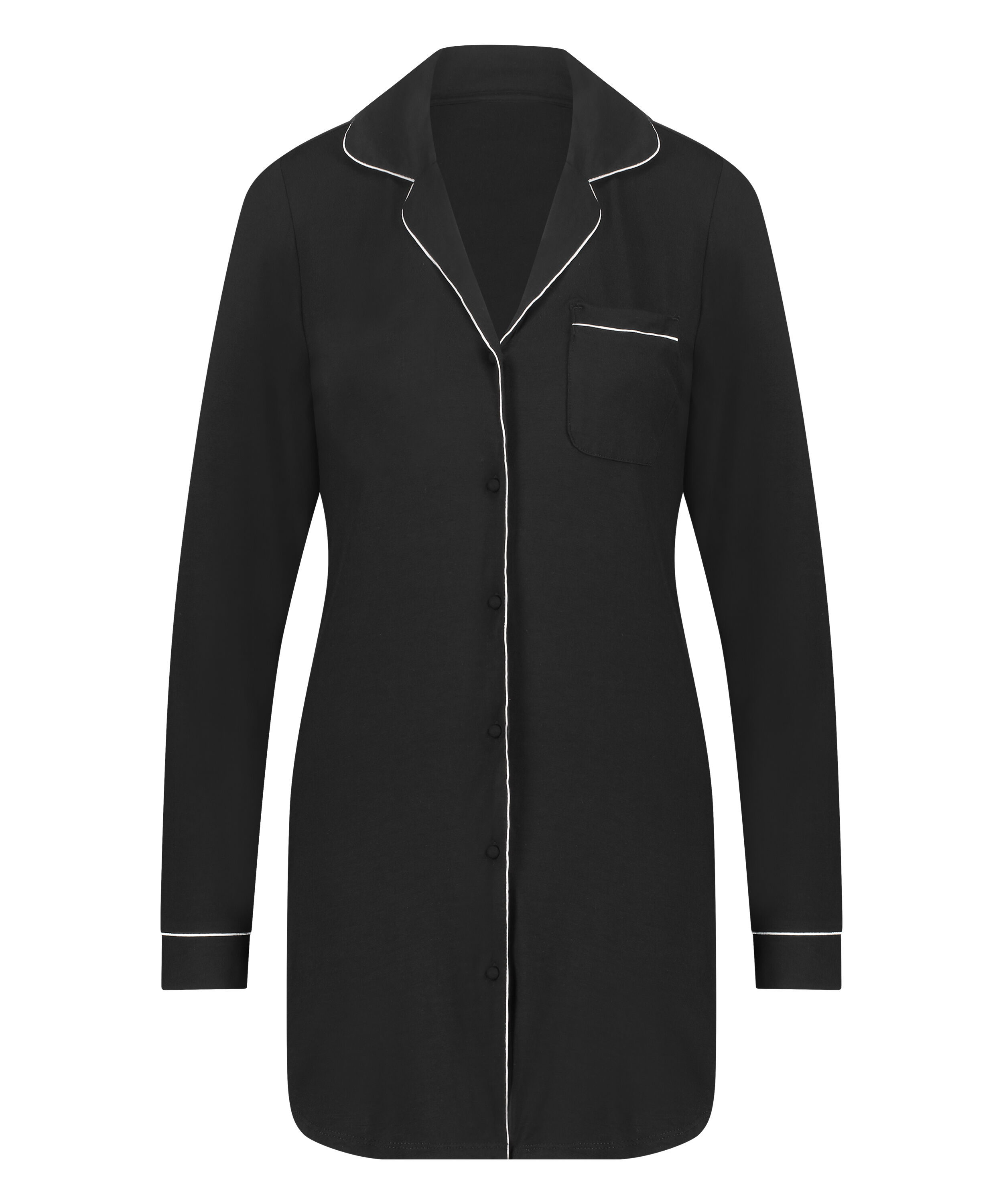 Vestido camisero de manga larga de jersey Essential, Negro