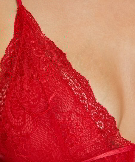 Vestido combinación satinado con encaje, Rojo