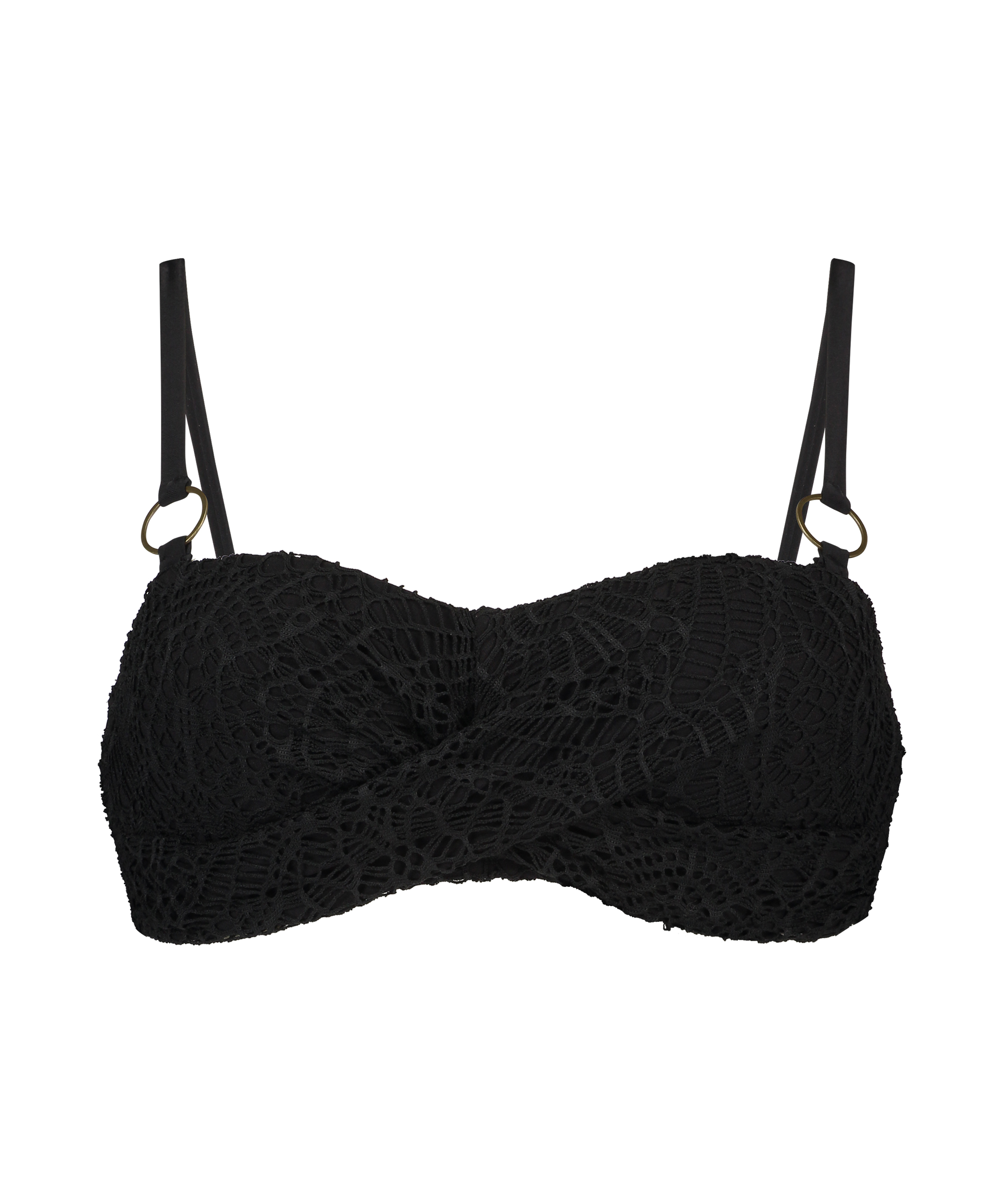 Top de bikini bandeau con relleno Crochet, Negro, main