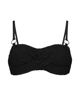 Top de bikini bandeau con relleno Crochet, Negro