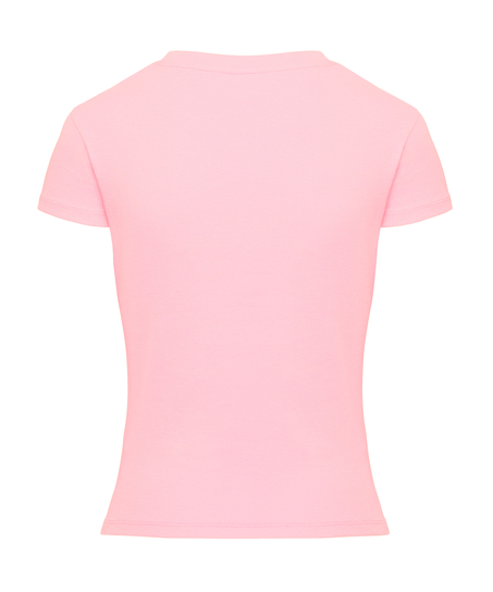 Top de pijama de manga corta rib crew neck, Rosa