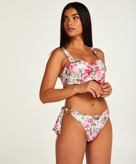 Top de bikini preformado con escote bandeau Tropical, Blanco