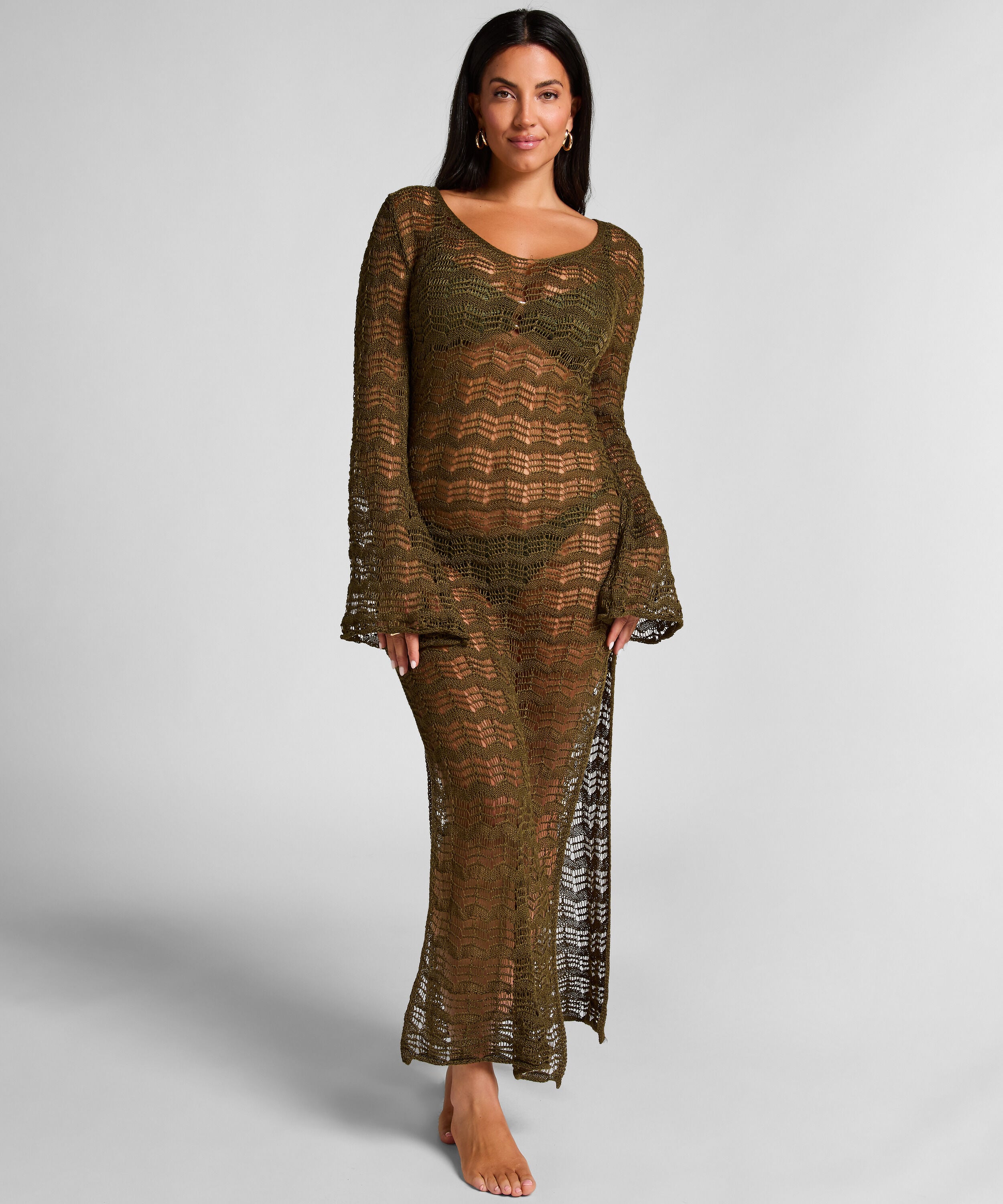 Vestido maxi de ganchillo, Verde