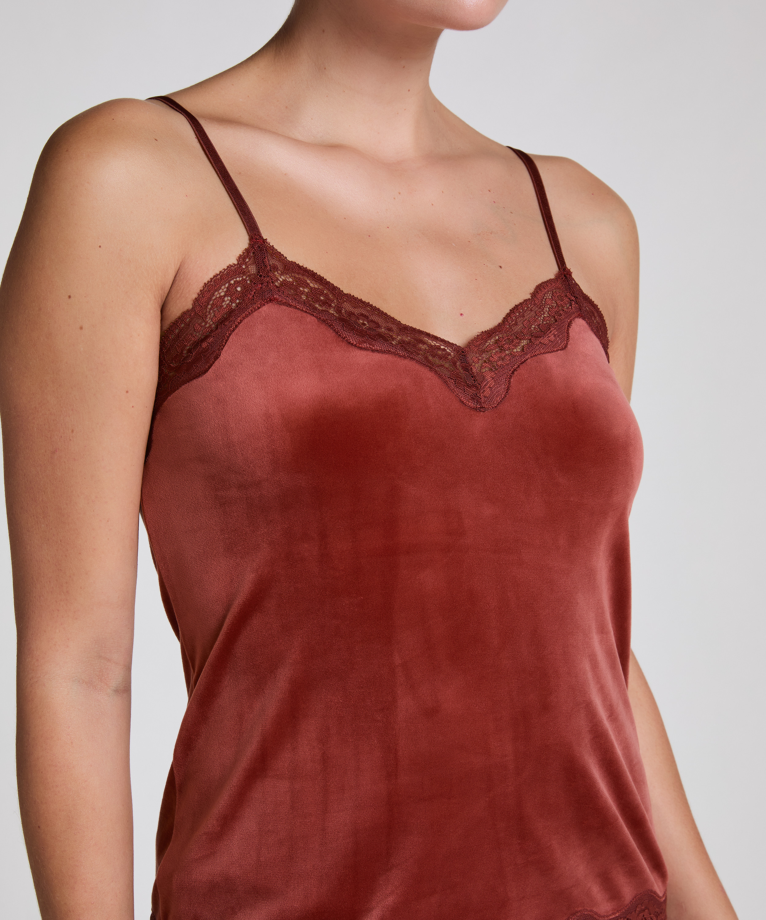 Camiseta top Velours Lace, Marr&oacute;n, main