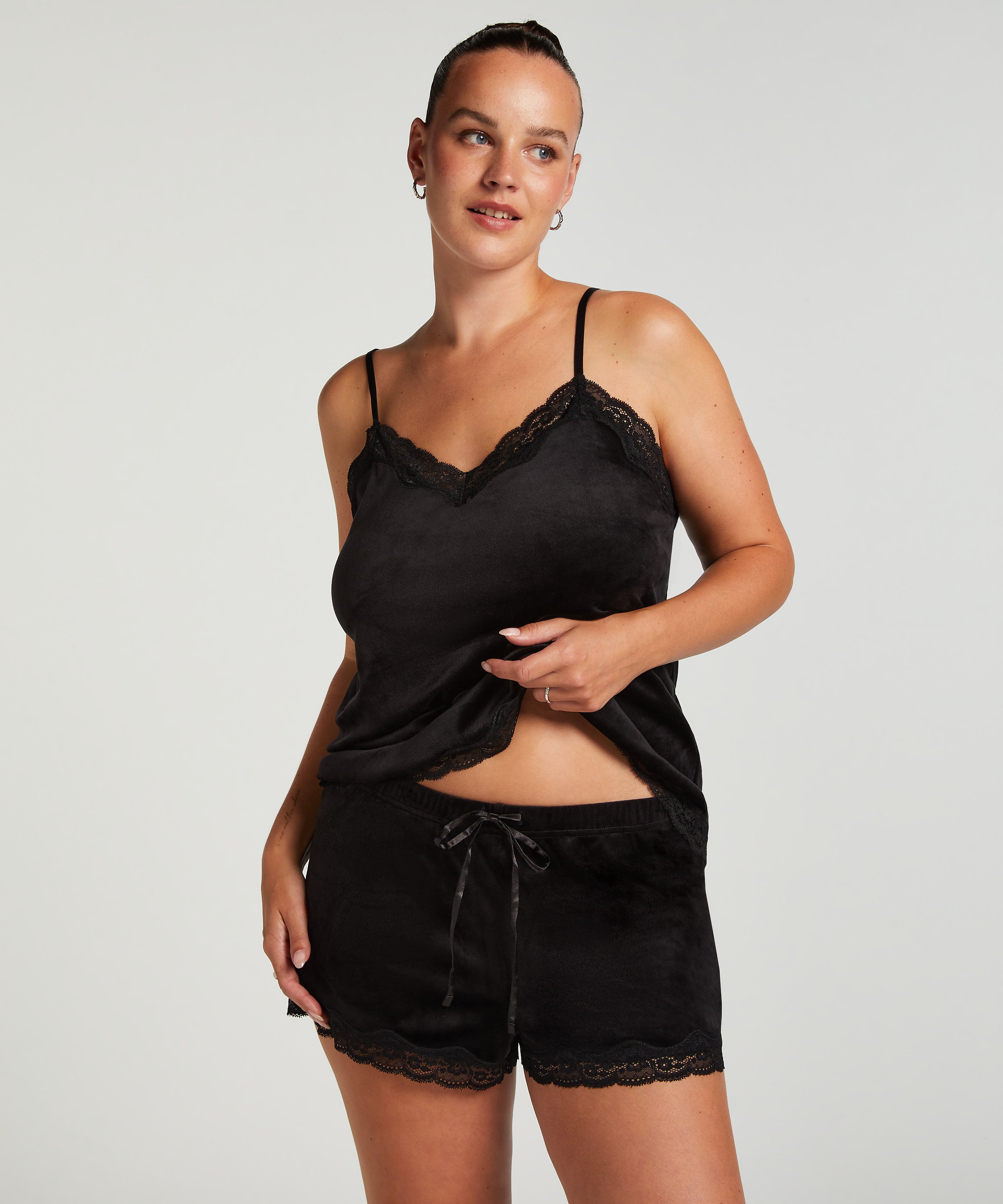 Camiseta top Velours Lace, Negro, main