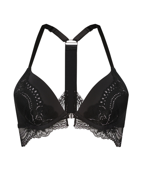 Sujetador push-up longline con aros y relleno Donna Sparkle, Negro
