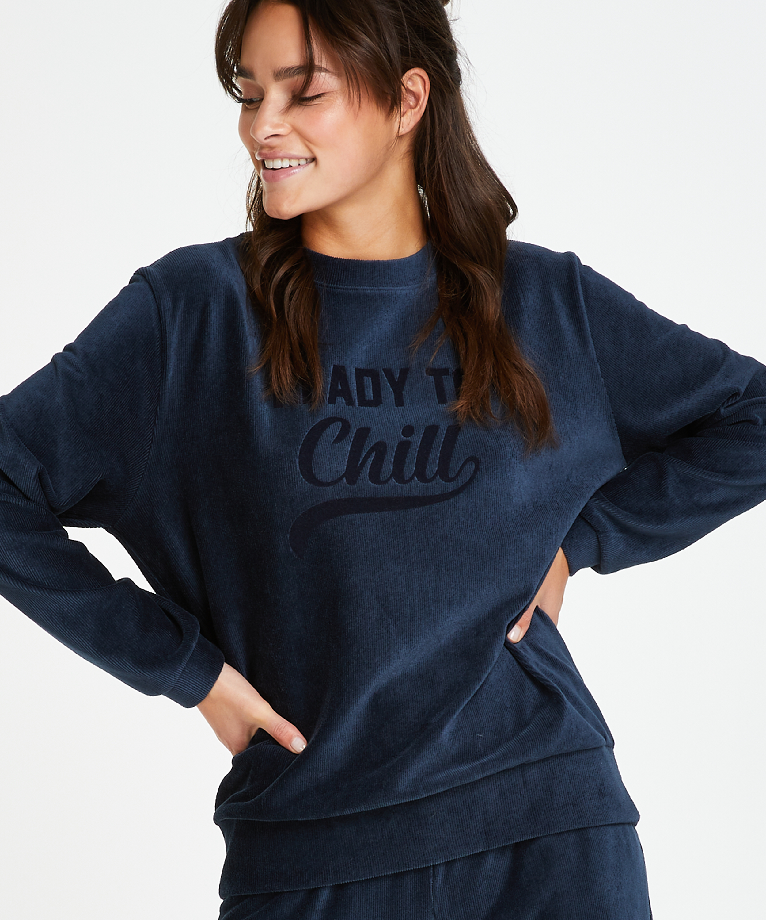 Top de terciopelo de manga larga, Azul, main