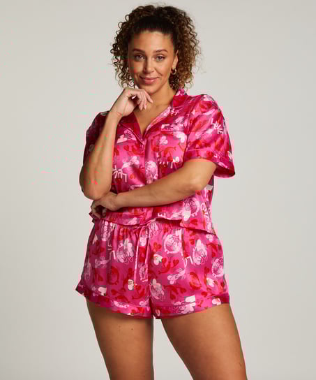 Chaqueta de manga corta de sat&eacute;n, Rosa